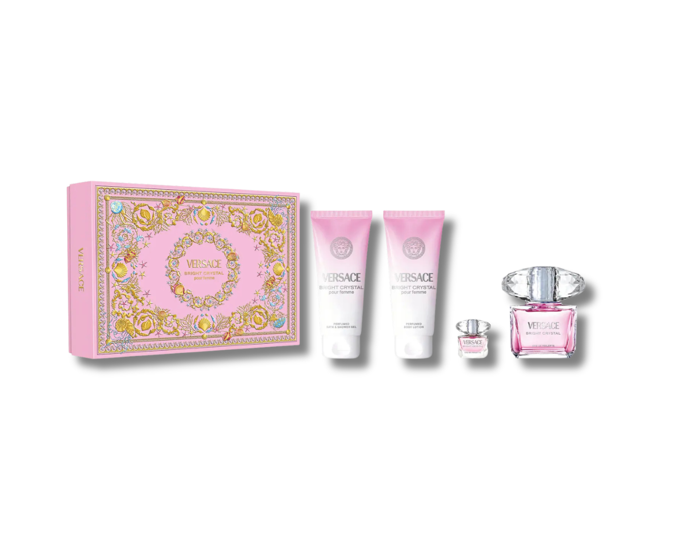 VERSACE BRIGHT CRYSTAL EDT SET 90ML+SG+BL+MINI